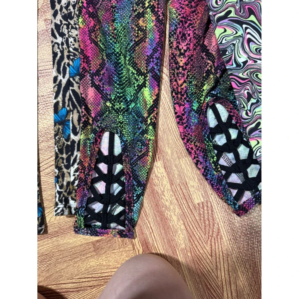 Lot of 5 Printed Leggings Floral Butterfly Snakeskin Swirl Splatter CutOut Ankle